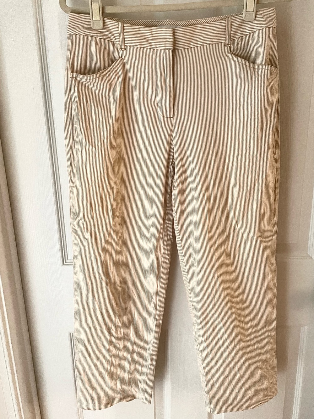 Talbots Beige Pinstripe Cotton Stretch Cropped Trousers